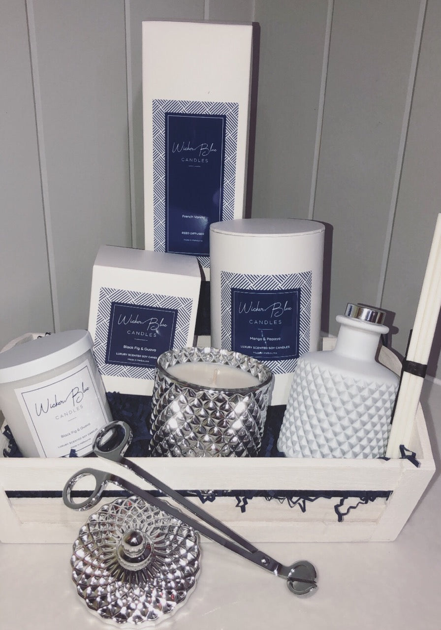 Wicker Blue Boxed Candle