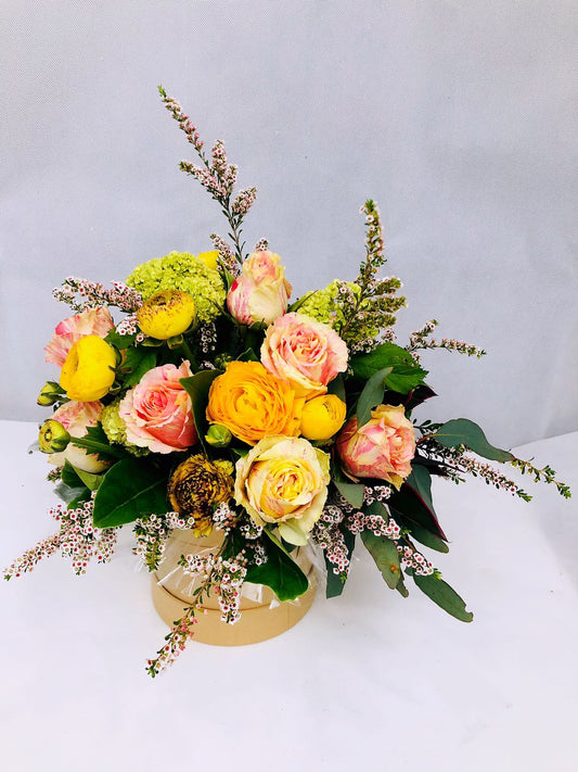 Rising Sun Flower Arrangement in Hat Box