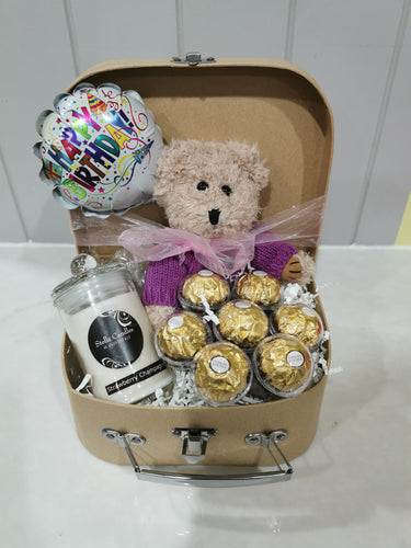 Teddy Bear with optional balloon in Birthday Carry Case