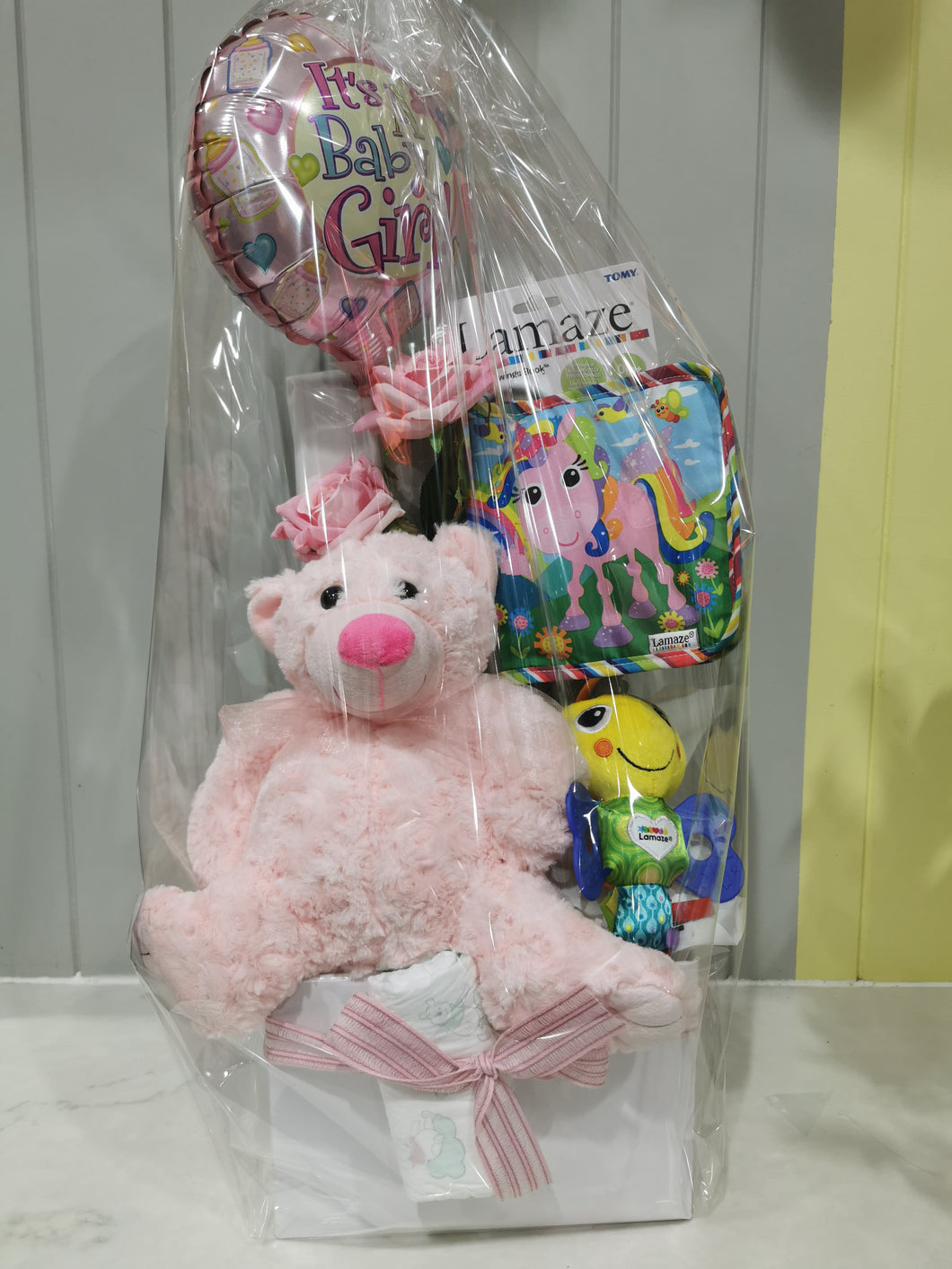 Baby Hamper with Teddy Bear and baby clothes