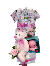 Load image into Gallery viewer, Baby Hamper with Teddy Bear and baby clothes
