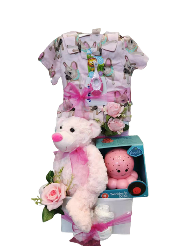 Baby Hamper with Teddy Bear and baby clothes