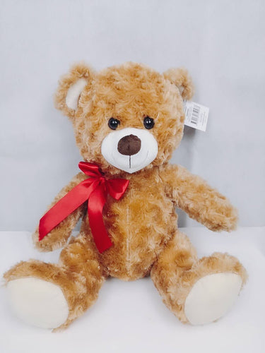 Plush Brown Bear with Red Ribbon